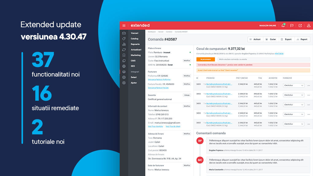 Extended V4.30.47: integrare cu FGO, Pluriva, livrare in punctele de ridicare Sameday si alte 34 de functionalitati