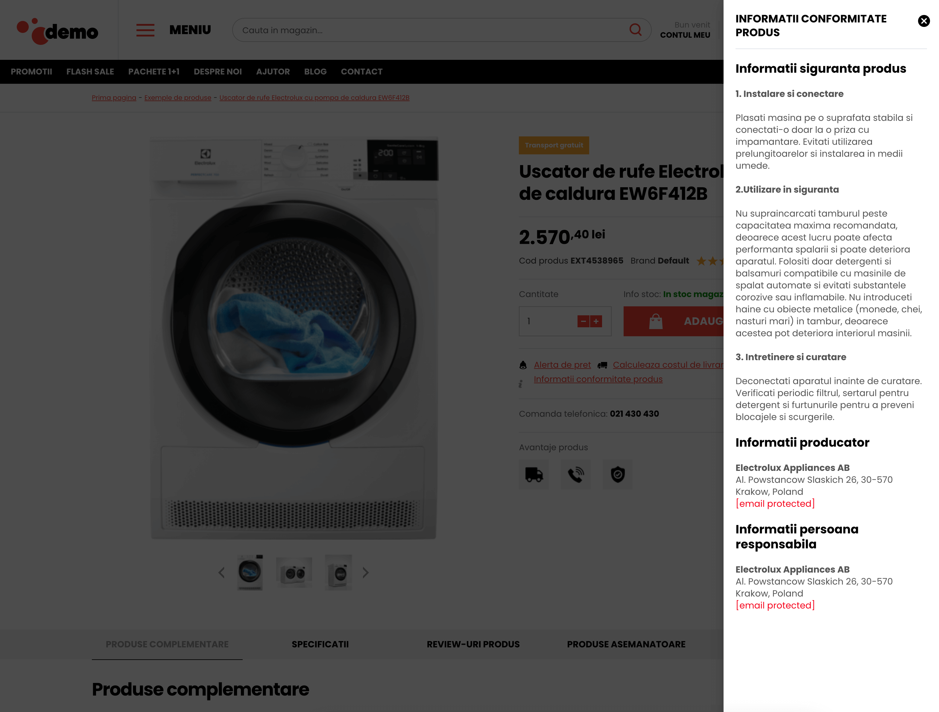 Afisare GPSR in magazin online